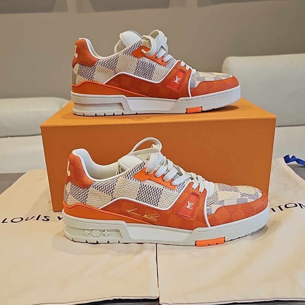 Louis Vuitton Orange and White Trainer Sneakers